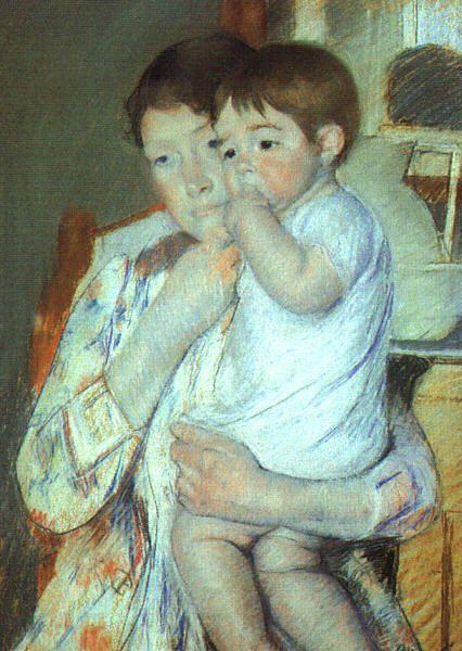 Mary Cassatt Mother and Child against a Green Background France oil painting art